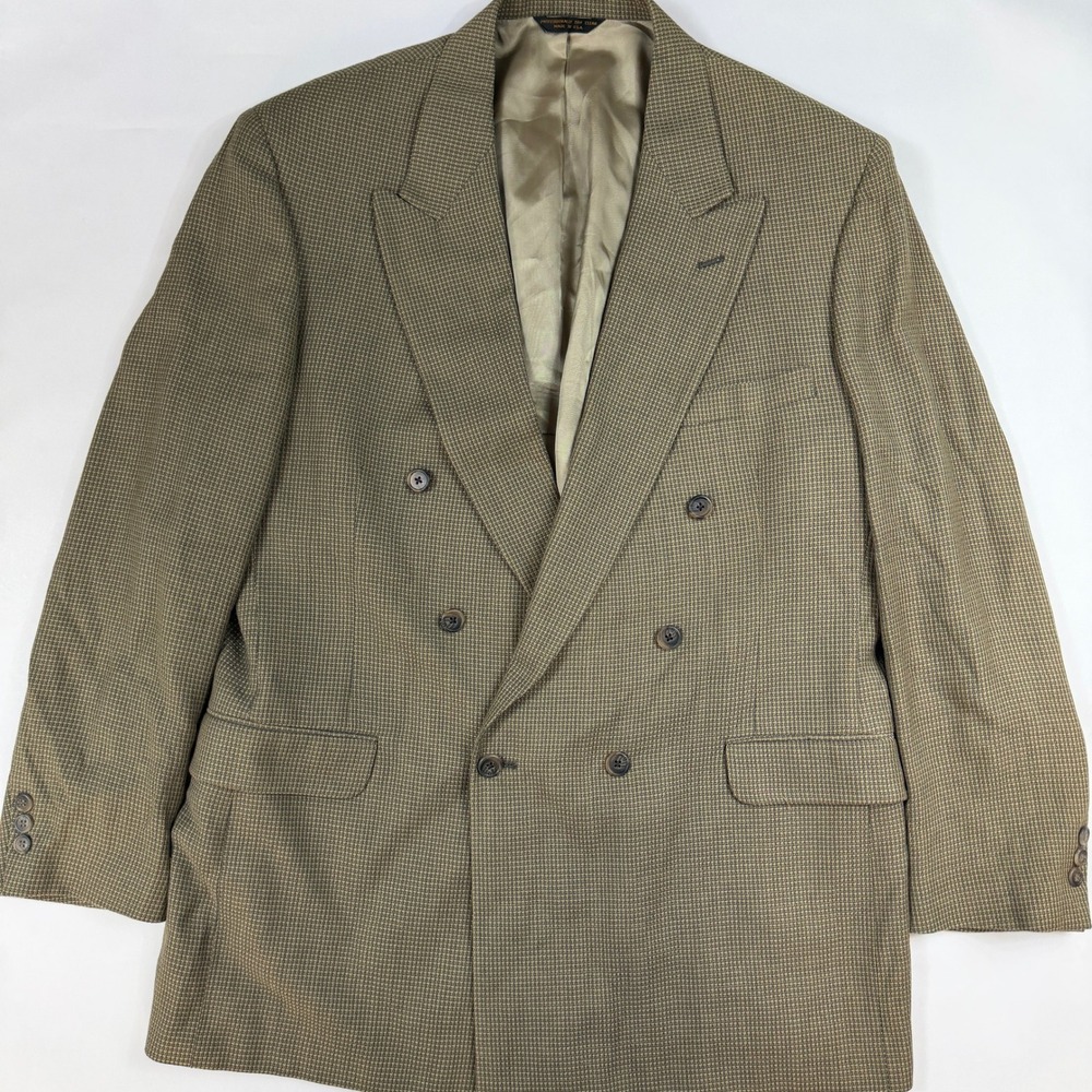Vintage Pierre Balmain Mens 44L Blazer Brown Houndstooth Double Breasted USA